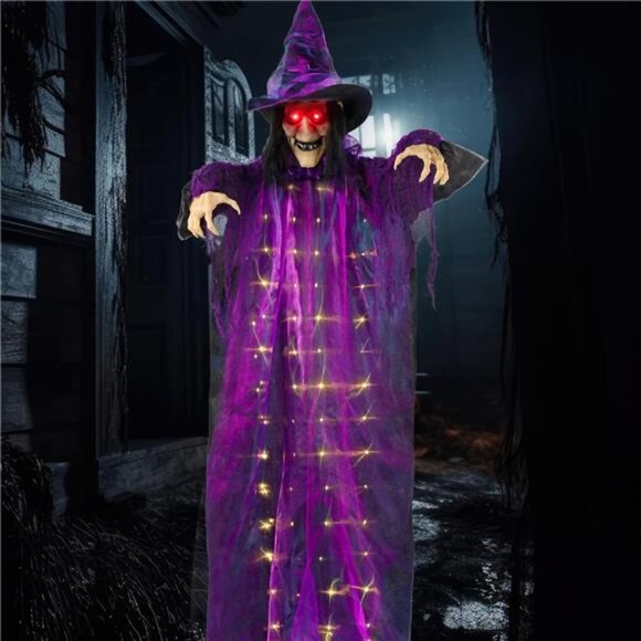 72” Hanging Witch Halloween Decor Outdoor Decor, Animated Talking Flying Witch - Picture 7 of 8